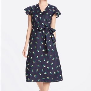 Navy Yellow Flower Draper James Floral Linen Wrap Dress